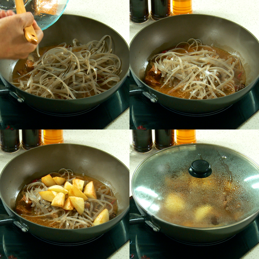 Add vermicelli and potatoes and simmer