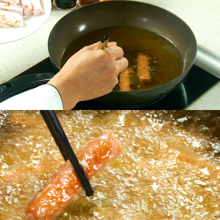 Fry pumpkin strips