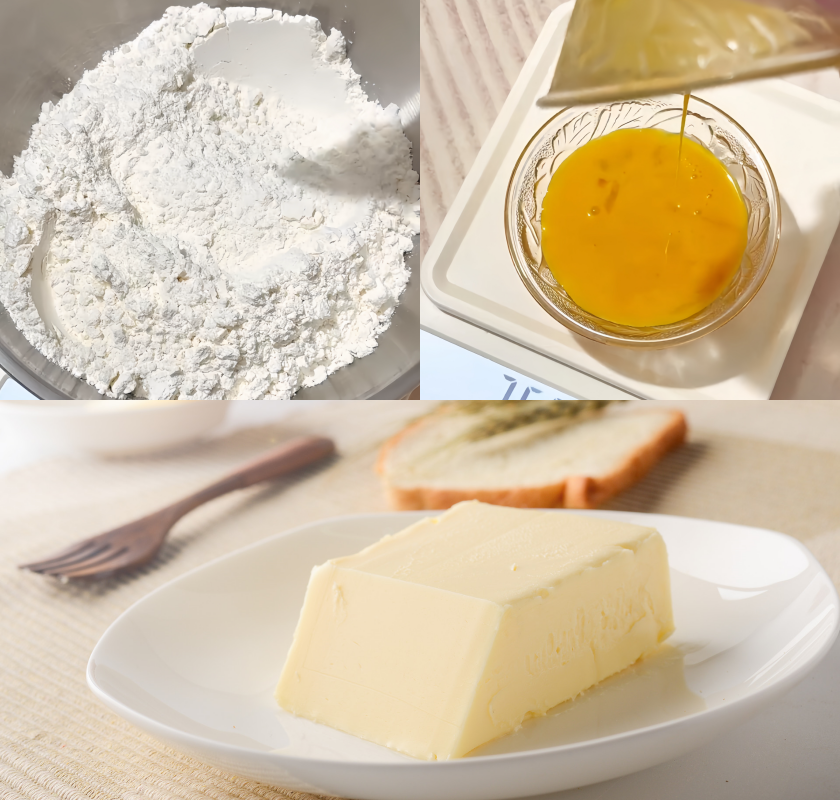 low-gluten flour,egg liquid,butter