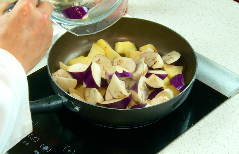 Add eggplant and stir-fry