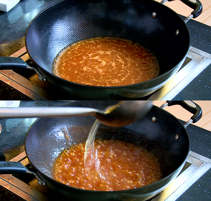 Boil the sweet and sour sauce