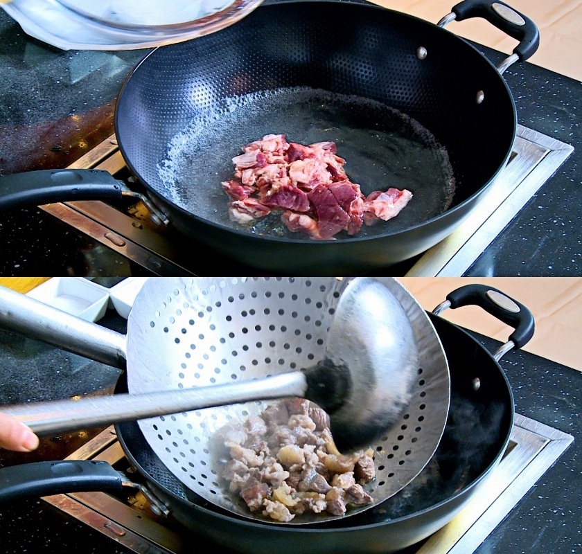 Blanching beef brisket to remove fishy smell