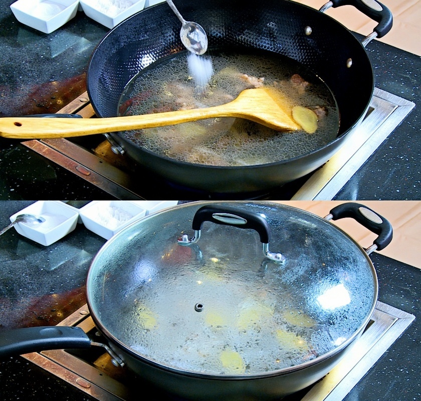 Preliminary stewing of beef brisket