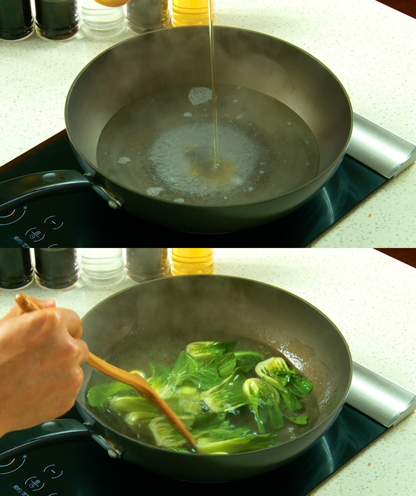 Blanching Shanghai bok choy