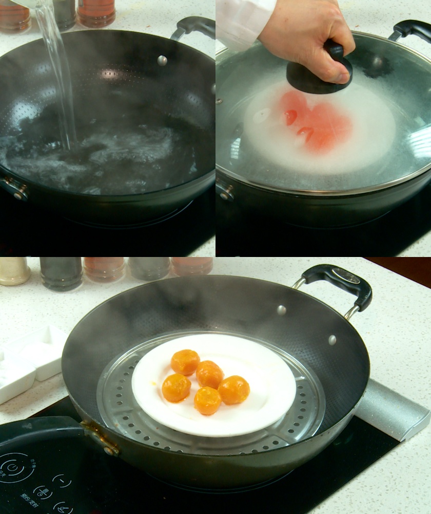 Steaming salted egg yolks