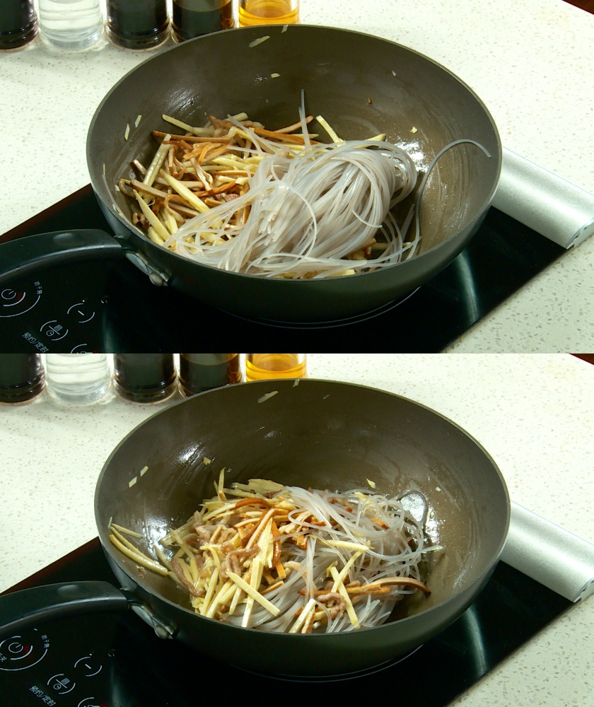 Put in vermicelli and stir-fry