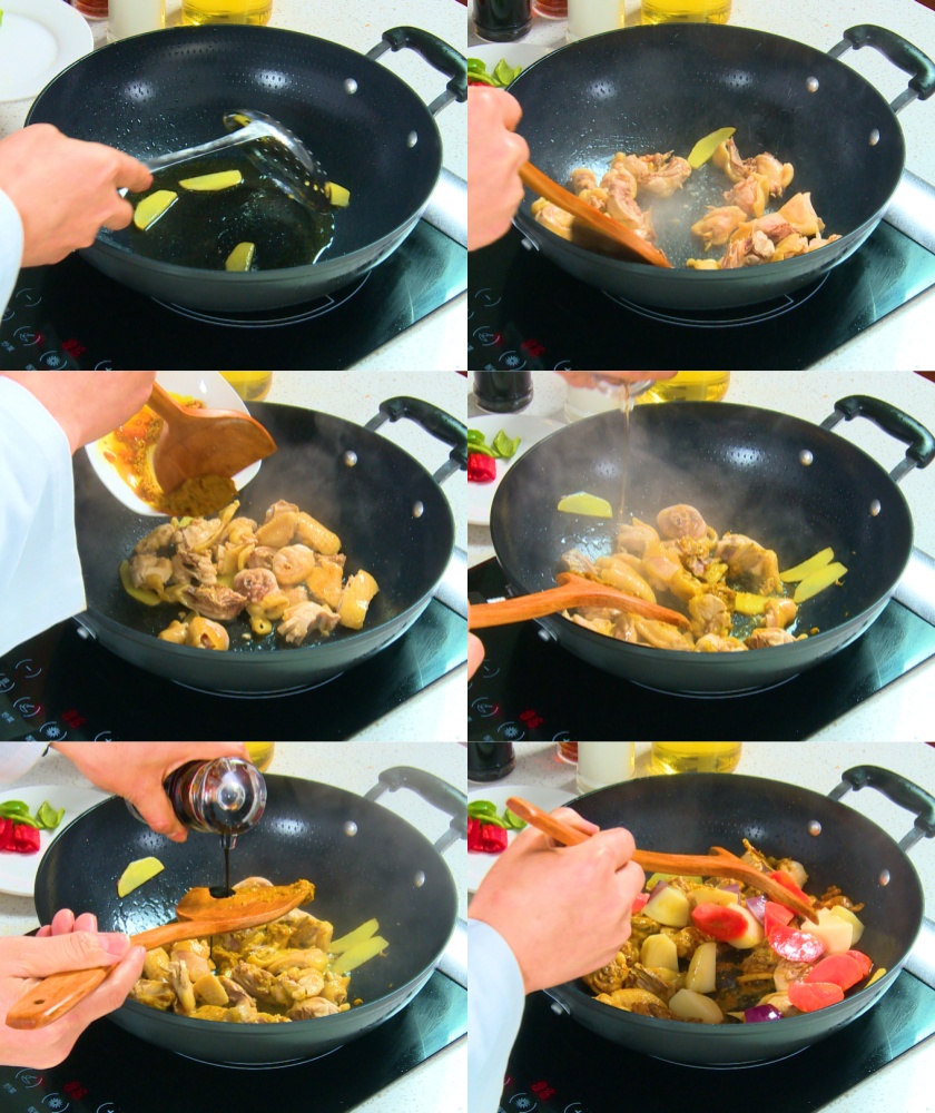 Stir-frying chicken for seasoning