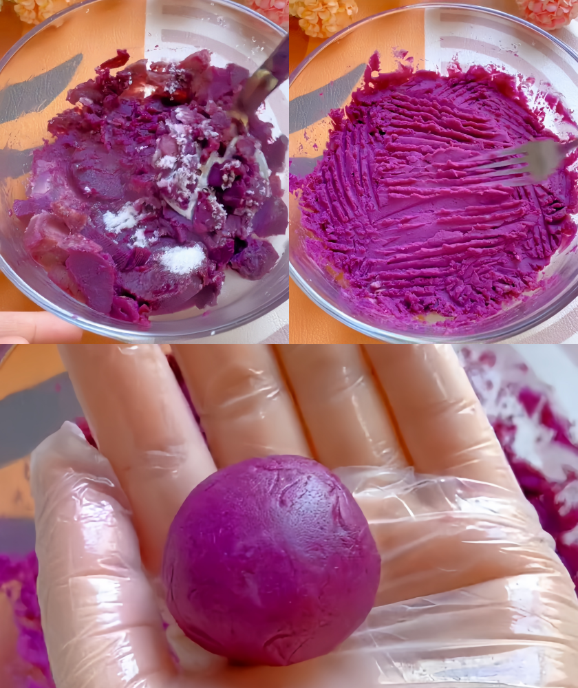 Making purple sweet potato mud