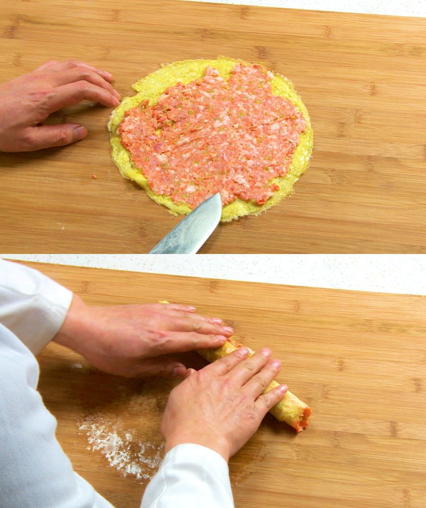 Wrap the meat filling and shape