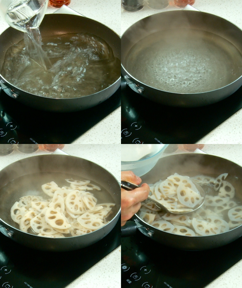 Blanching lotus root slices