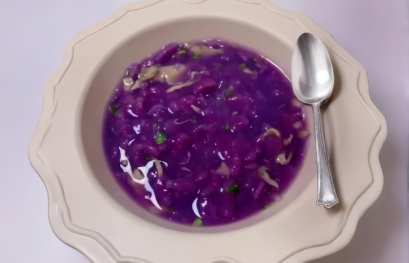 purple potatoes in soup