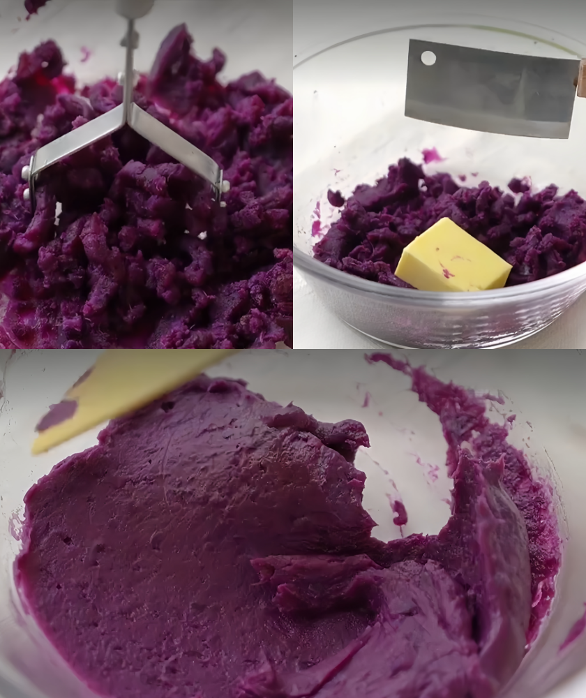 Mix purple potato puree with butter