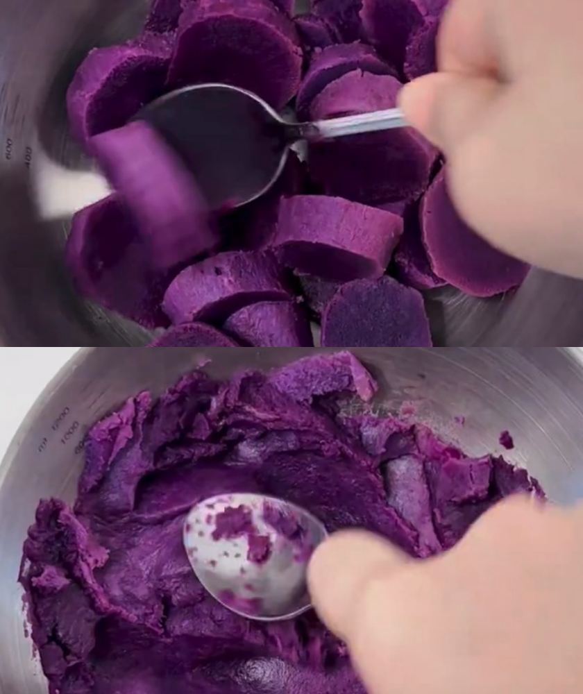 Prepare purple sweet potato puree