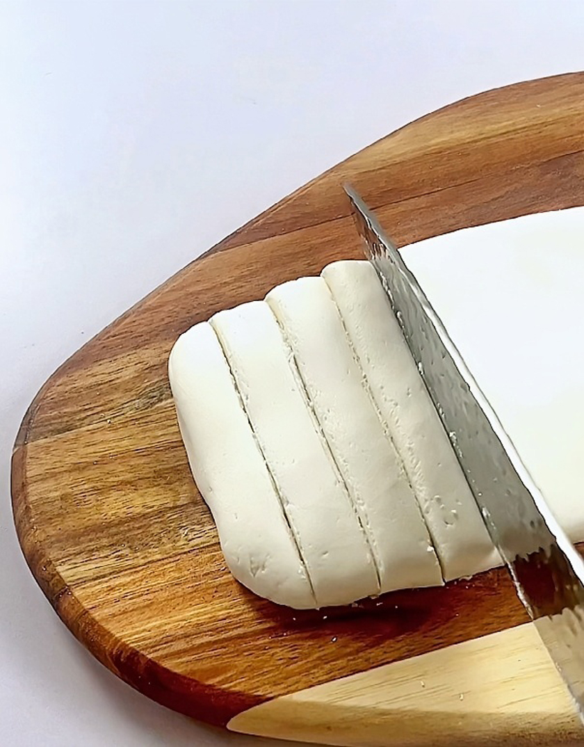 Shape the dough into a rectangle and cut it into strips