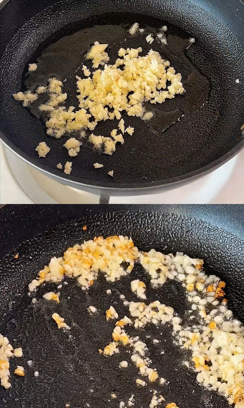 Stir-fry the minced garlic