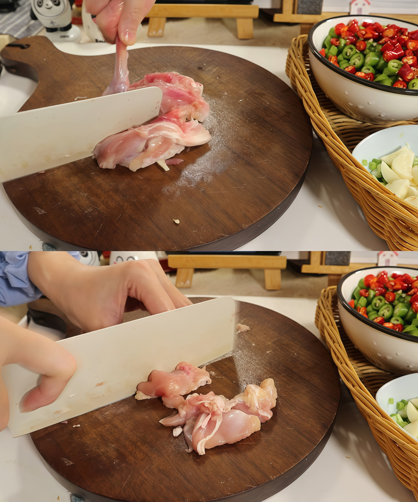 ​Debone the chicken thighs and cut them into small cubes